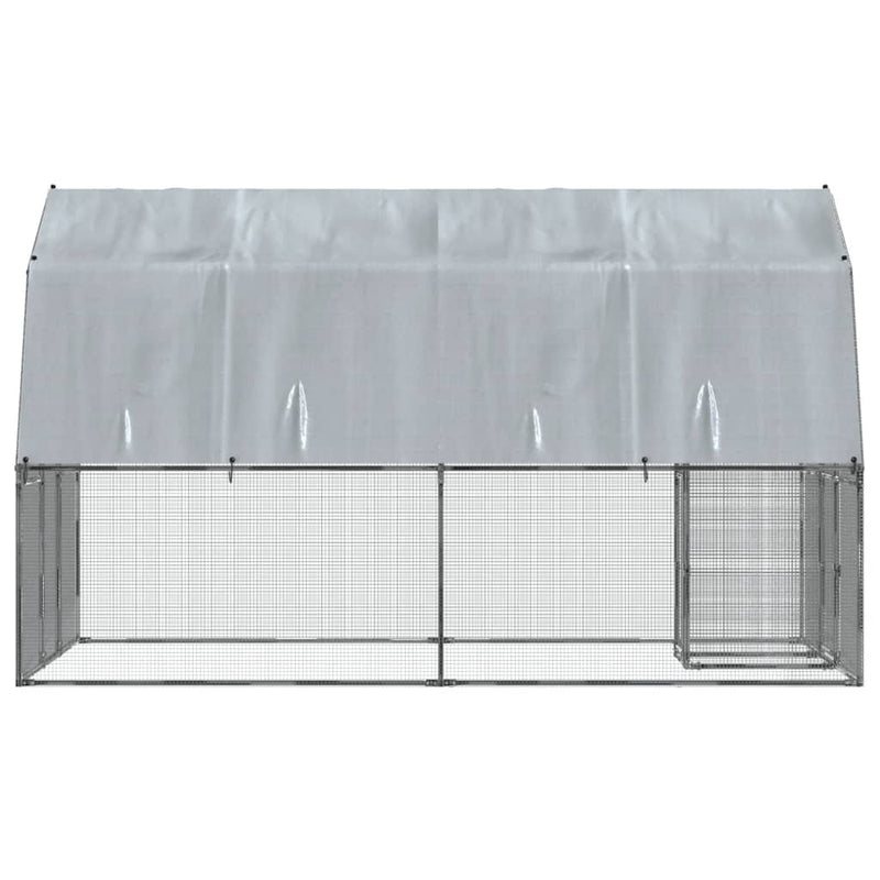 Chicken Cages 2 pcs with Roof and Door Silver Galvanised Steel