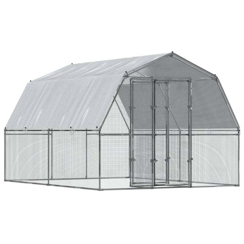 Chicken Cages 2 pcs with Roof and Door Silver Galvanised Steel