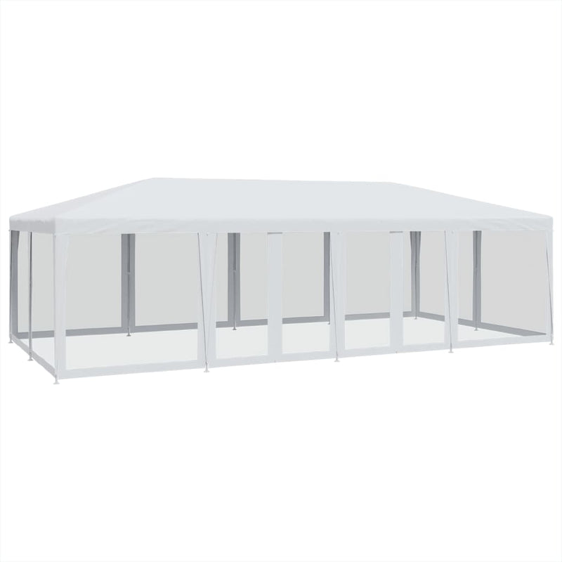 Party Tent with 12 Mesh Sidewalls White 8x4 m HDPE