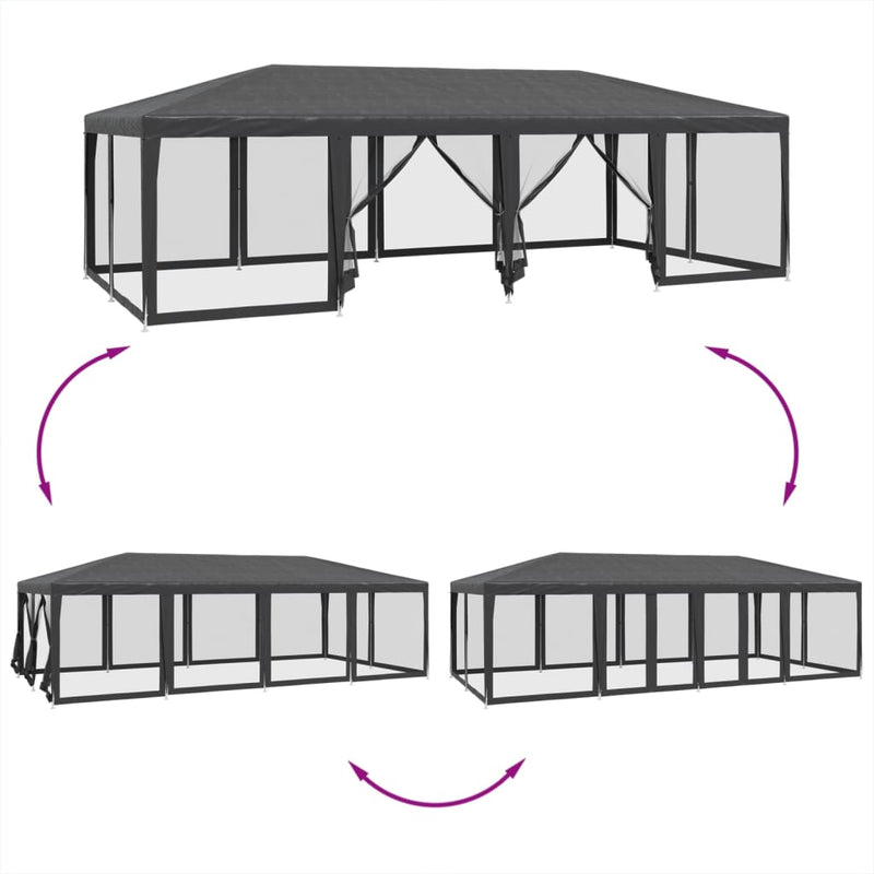 vidaXL Party Tent with 12 Mesh Sidewalls Anthracite 8x4 m HDPE