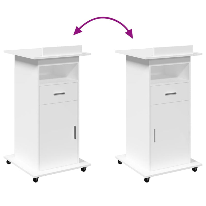 vidaXL Lectern with Wheels & Drawer White 55x55x107 cm Engineered Wood