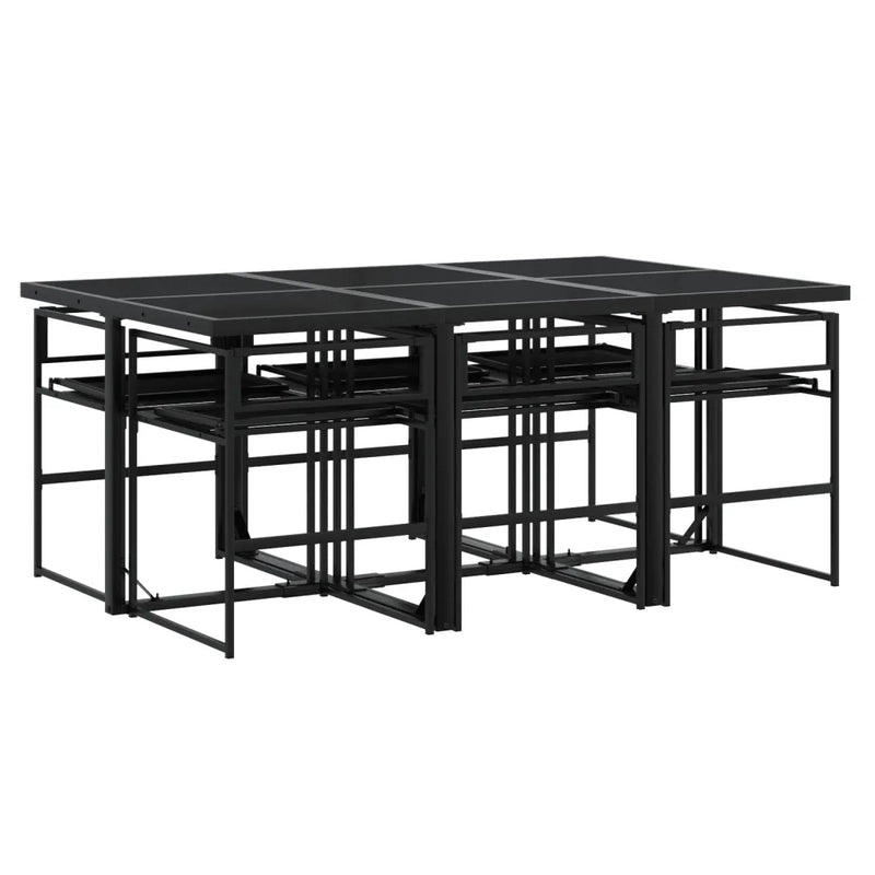 7 Piece Garden Dining Set with Cushions Black Textilene