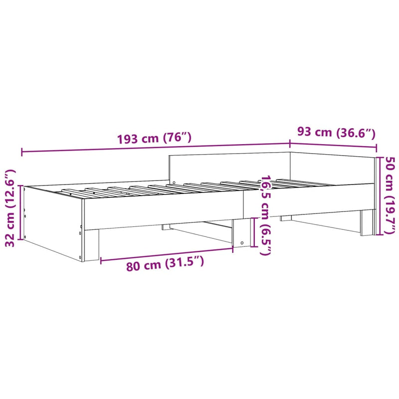 vidaXL Bed Frame without Mattress Sonoma Oak 90x190 cm Engineered Wood