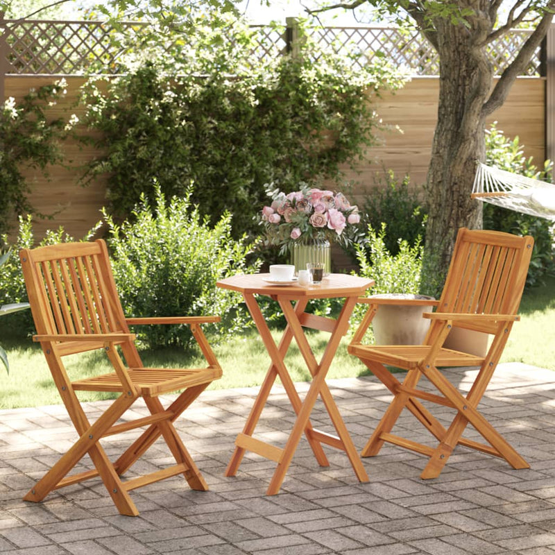 3 Piece Folding Bistro Set Solid Wood Acacia