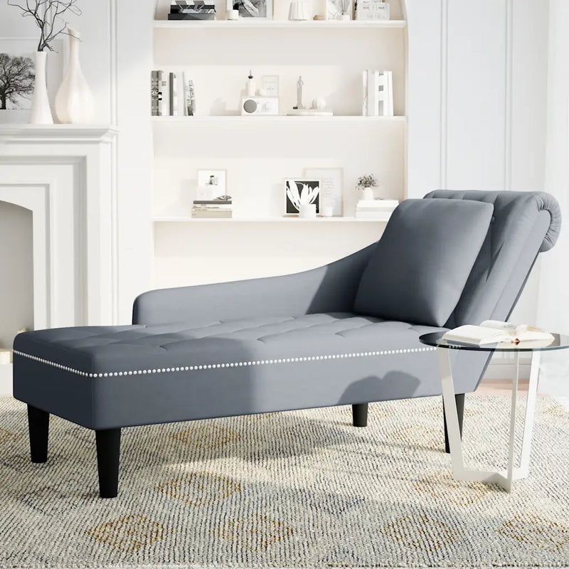 Chaise Lounge with Pillow and Right Armrest Dark Grey Velvet