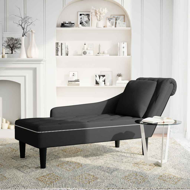 vidaXL Chaise Lounge with Pillow and Right Armrest Black Velvet