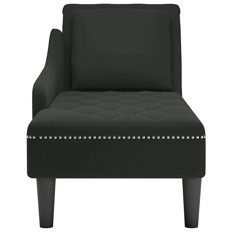 Chaise Lounge with Pillow and Right Armrest Black Velvet