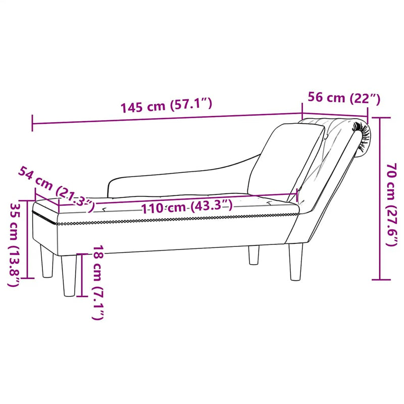 vidaXL Chaise Lounge with Pillow and Right Armrest Black Velvet