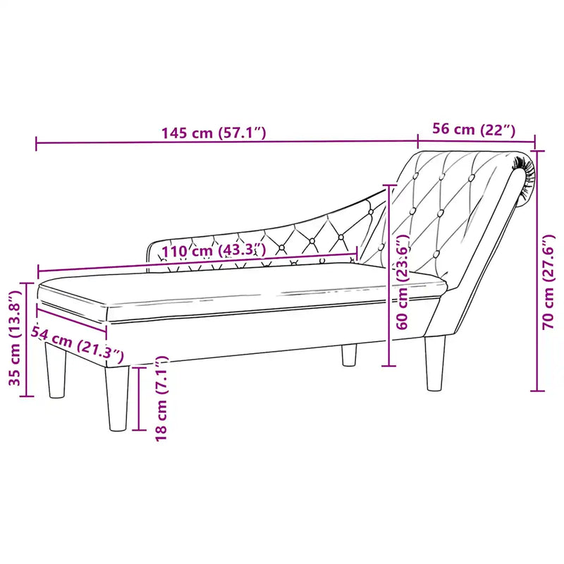 Chaise Lounge with Pillow and Right Armrest Dark Grey Fabric
