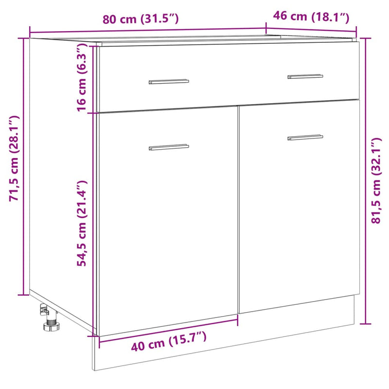 vidaXL Drawer Bottom Cabinet Lyon Sonoma Oak 80x46x81.5 cm Engineered Wood