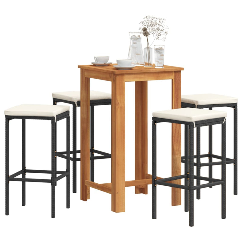 vidaXL 5 Piece Garden Bar Set Black Solid Wood Acacia and Poly Rattan