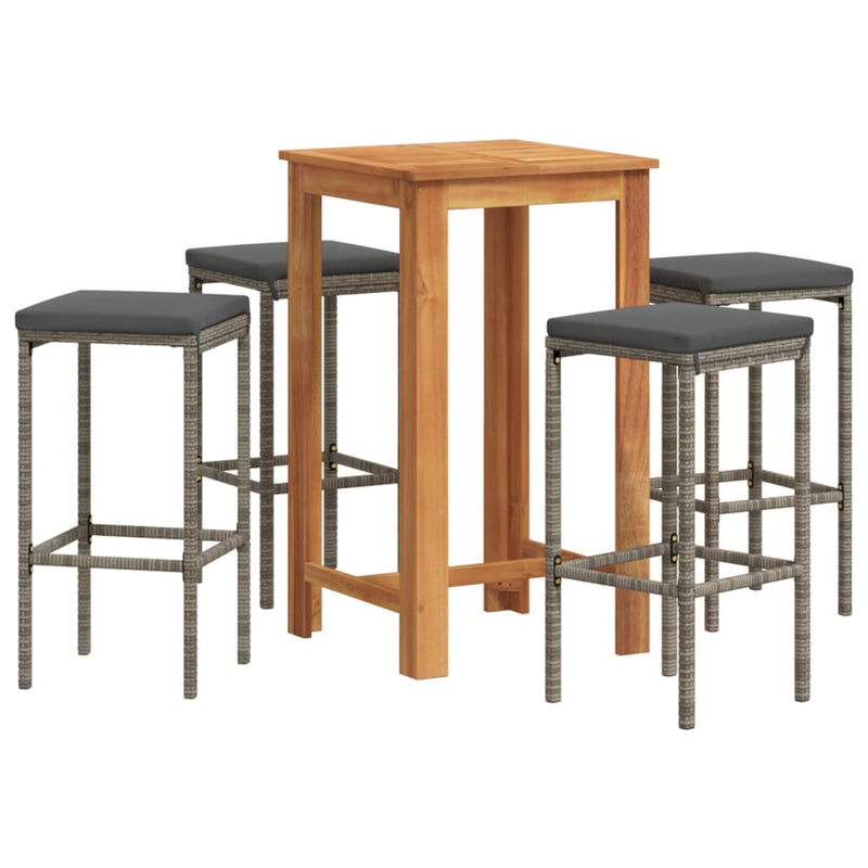 vidaXL 5 Piece Garden Bar Set Grey Solid Wood Acacia and Poly Rattan