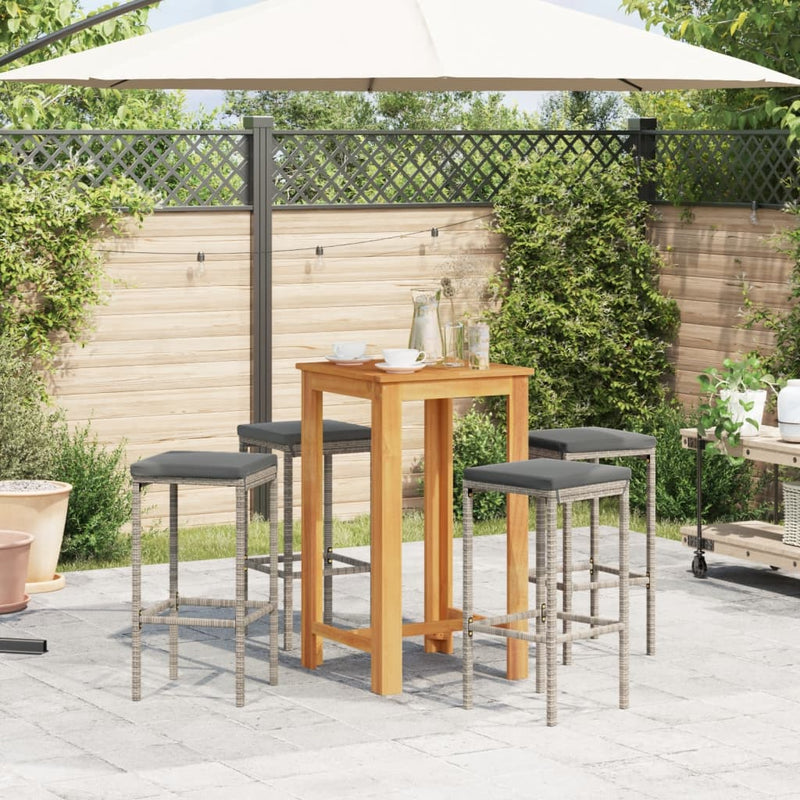 vidaXL 5 Piece Garden Bar Set Grey Solid Wood Acacia and Poly Rattan