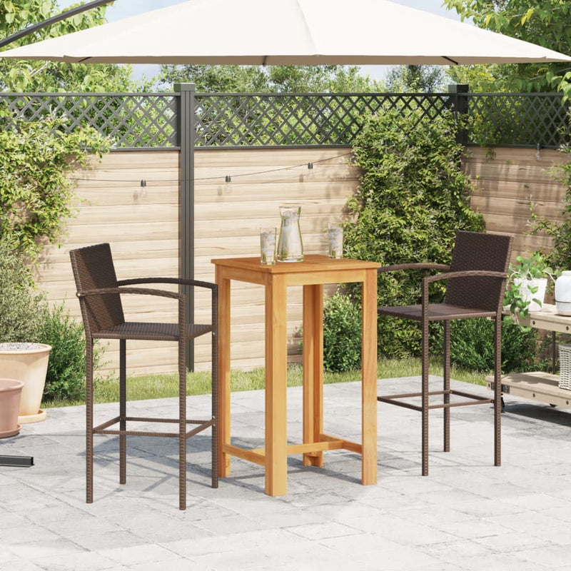 vidaXL 3 Piece Garden Bar Set Brown Solid Wood Acacia and Poly Rattan