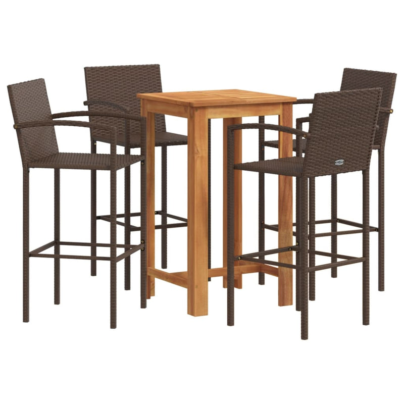 vidaXL 5 Piece Garden Bar Set Brown Solid Wood Acacia and Poly Rattan