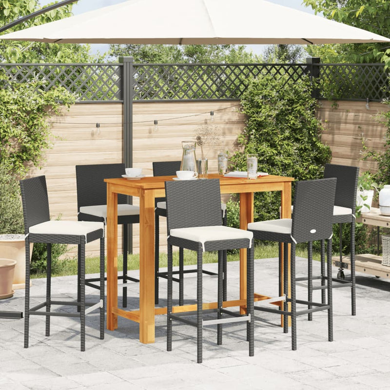 vidaXL 7 Piece Garden Bar Set Black Solid Wood Acacia and Poly Rattan