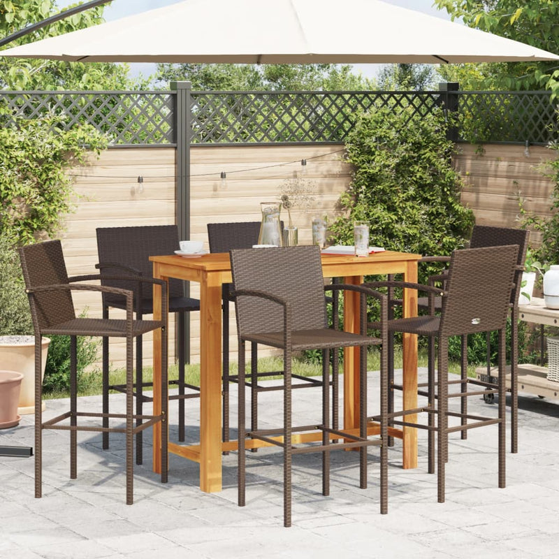 vidaXL 7 Piece Garden Bar Set Brown Solid Wood Acacia and Poly Rattan