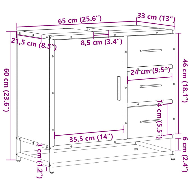 Bathroom Sink Cabinet Sonoma Oak 65x33x60 cm Engineered Wood