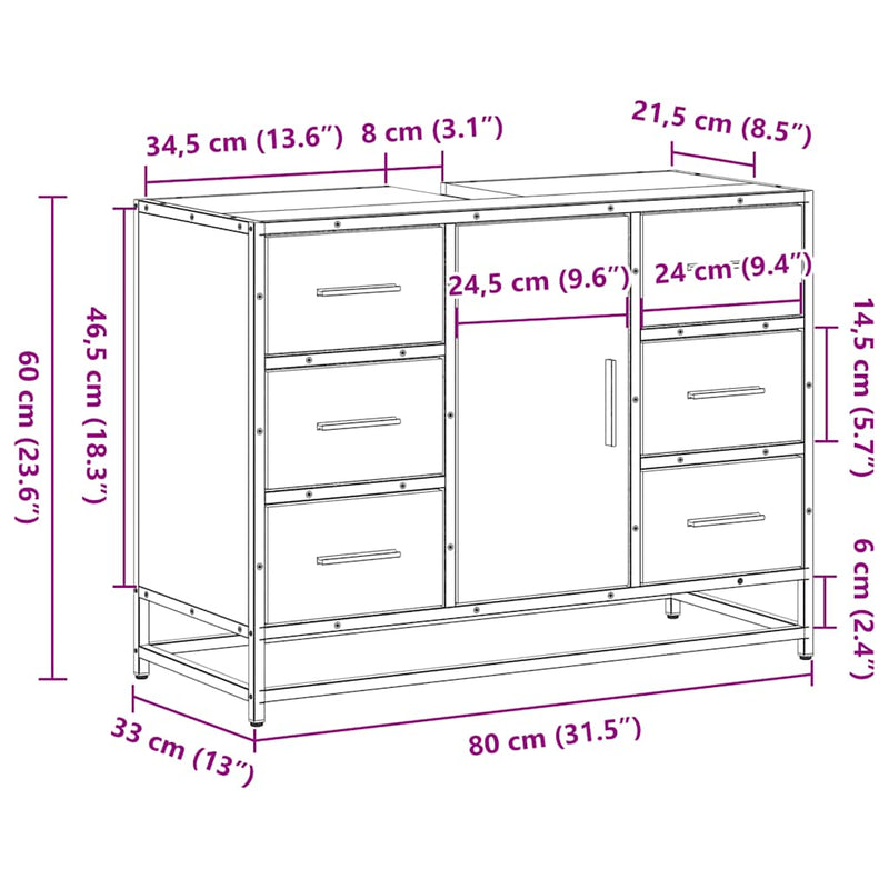 Bathroom Sink Cabinet Sonoma Oak 80x33x60 cm Engineered Wood
