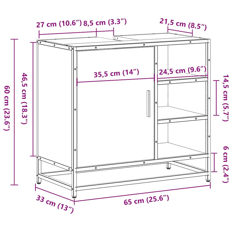 vidaXL Bathroom Sink Cabinet Sonoma Oak 65x33x60 cm Engineered Wood