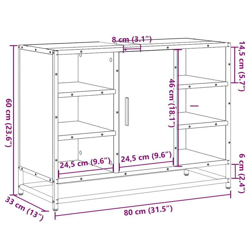vidaXL Bathroom Sink Cabinet Sonoma Oak 80x33x60 cm Engineered Wood