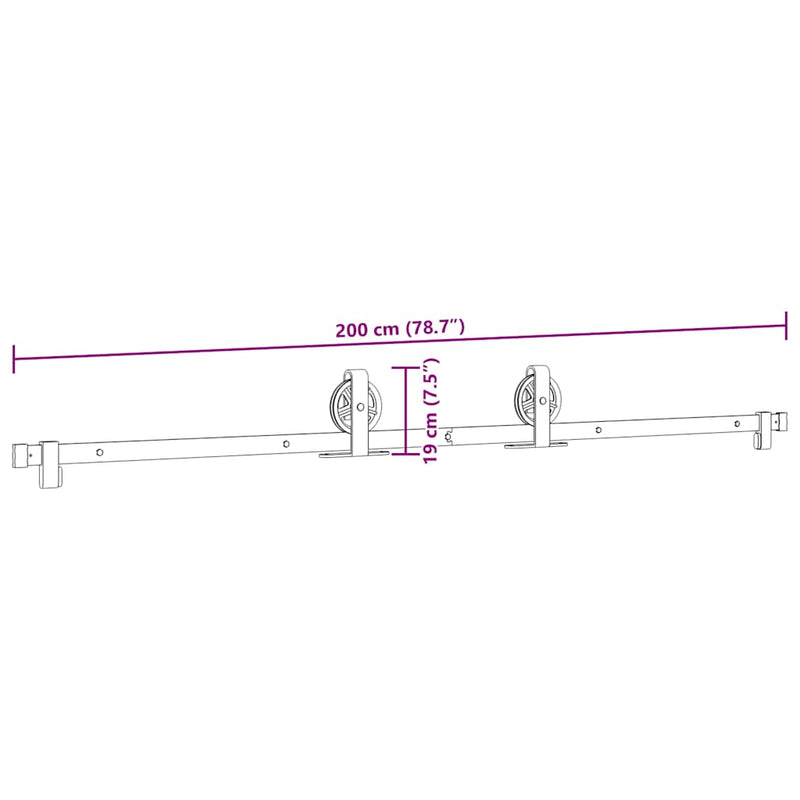 vidaXL Sliding Door Hardware Kit 200 cm Steel Black