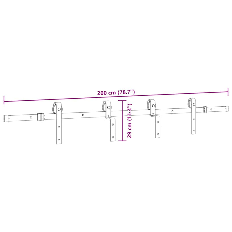 Sliding Door Hardware Kit 200 cm Steel Black