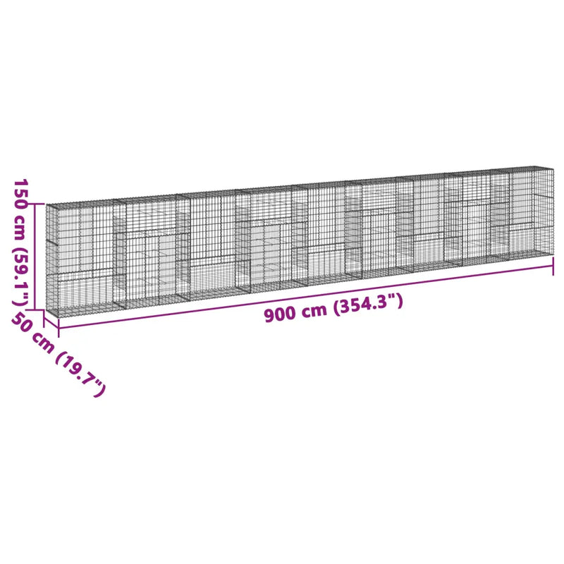 Gabion Basket with Cover 900x50x150 cm Galvanised Iron