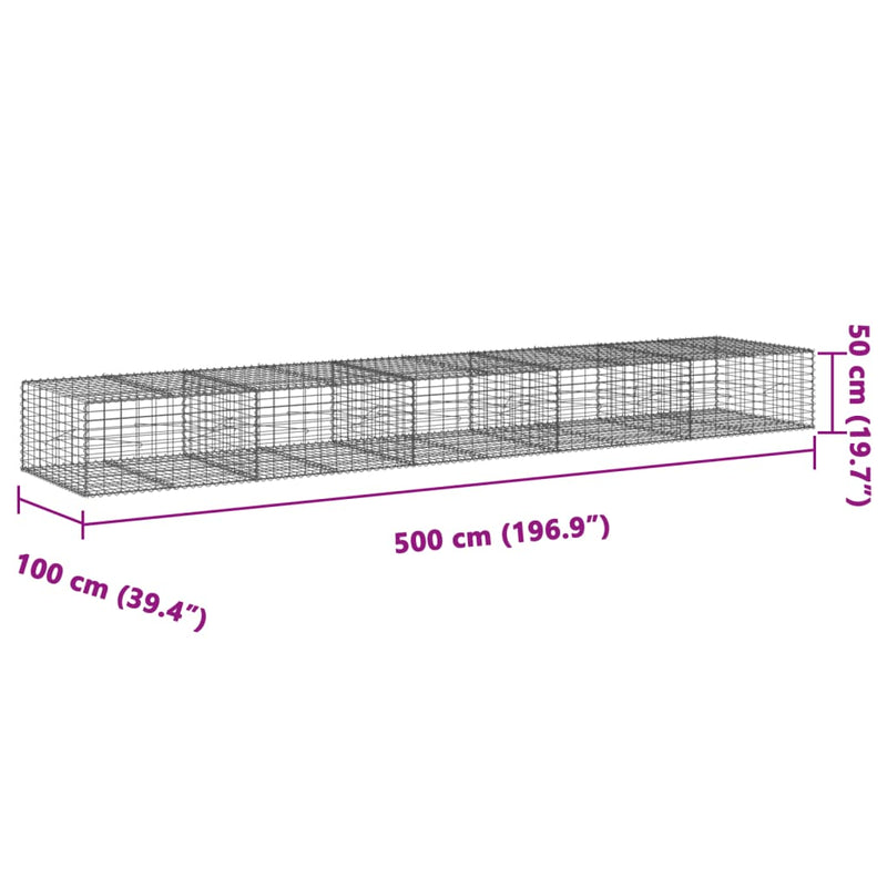 vidaXL Gabion Basket with Cover 500x100x50 cm Galvanised Iron