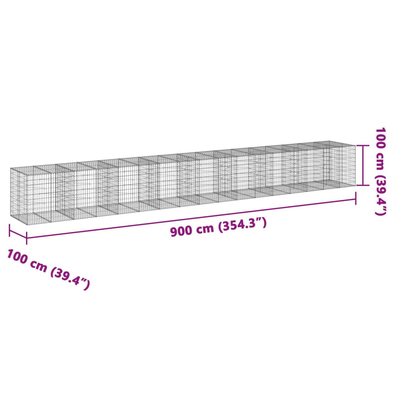 vidaXL Gabion Basket with Cover 900x100x100 cm Galvanised Iron