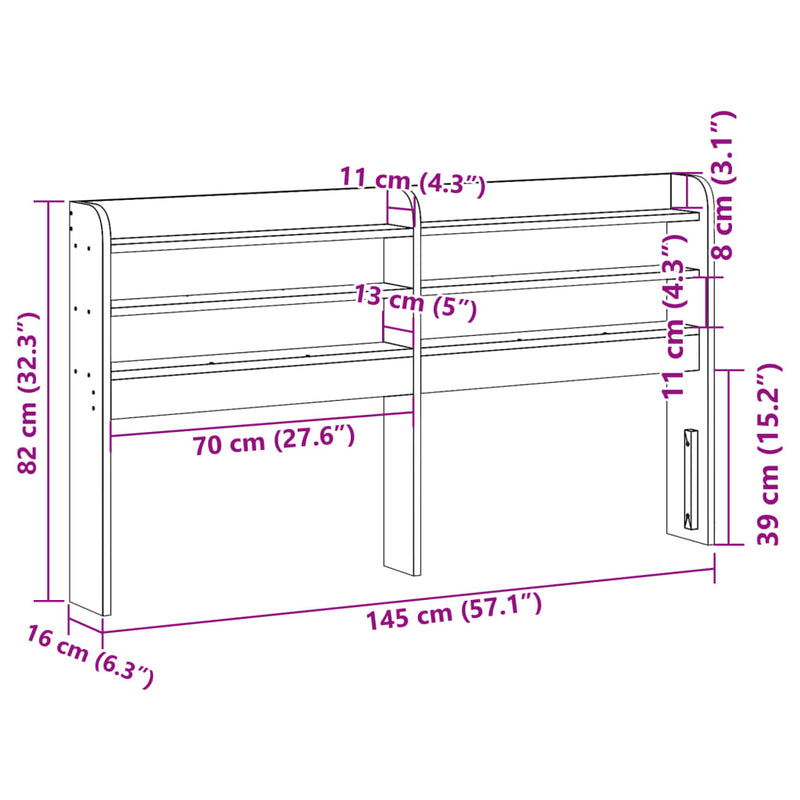vidaXL Headboard with Shelves 135 cm Solid Wood Pine