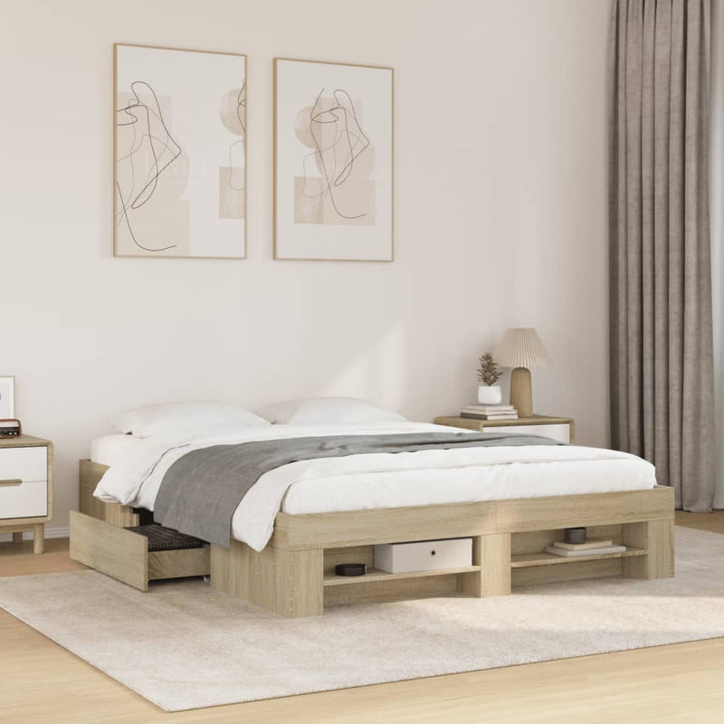 Bed Frame Sonoma Oak 150x200 cm Engineered Wood