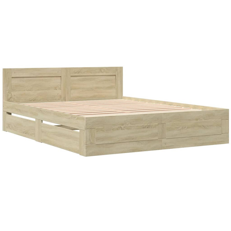 Bed Frame with Headboard Sonoma Oak 150x200 cm Engineered Wood