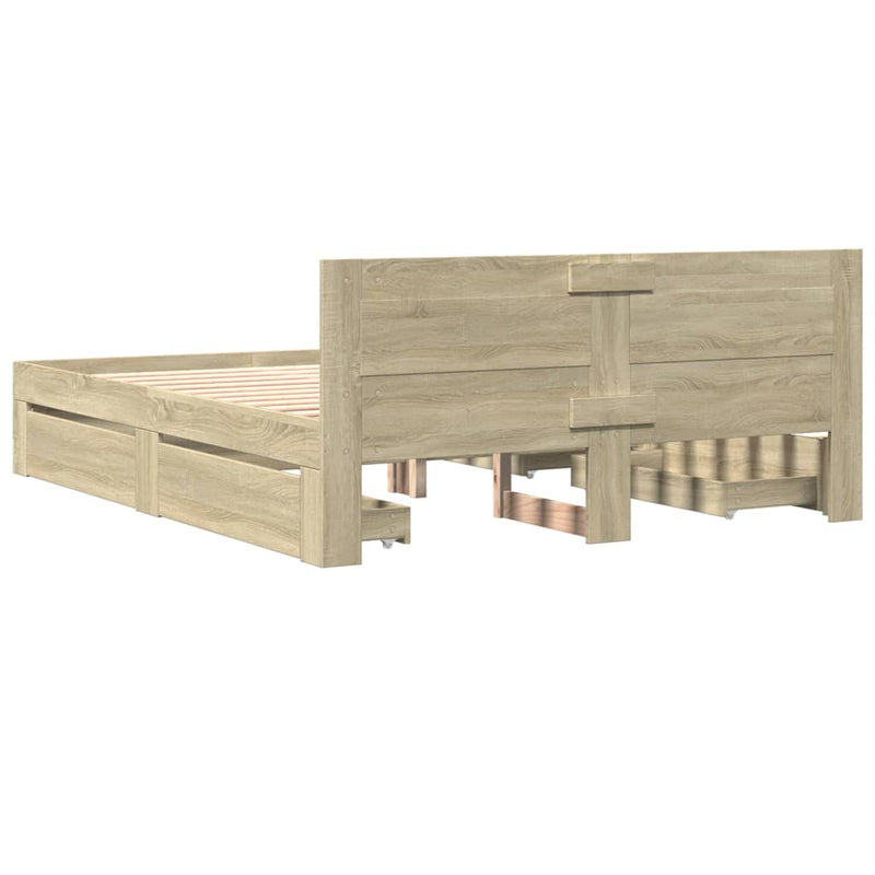 Bed Frame with Headboard Sonoma Oak 150x200 cm Engineered Wood