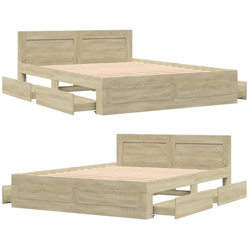 Bed Frame with Headboard Sonoma Oak 150x200 cm Engineered Wood