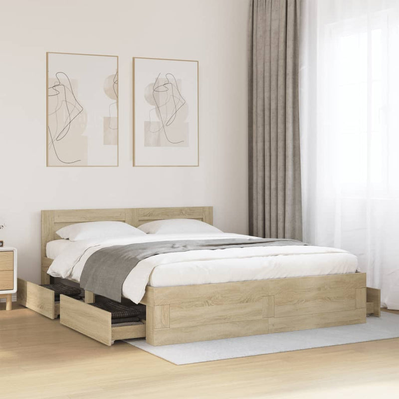 Bed Frame with Headboard Sonoma Oak 150x200 cm Engineered Wood