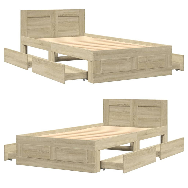 Bed Frame with Headboard Sonoma Oak 90x190 cm Engineered Wood