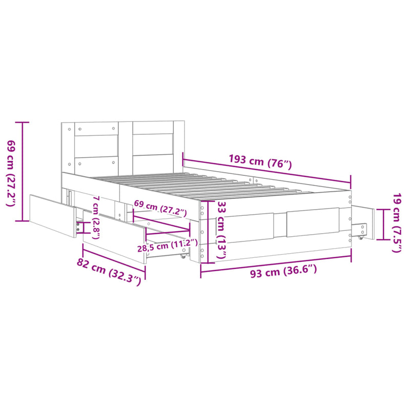 Bed Frame with Headboard Sonoma Oak 90x190 cm Engineered Wood