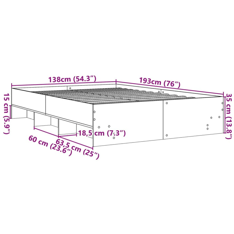 vidaXL Bed Frame without Mattress Sonoma Oak 135x190 cm Engineered Wood