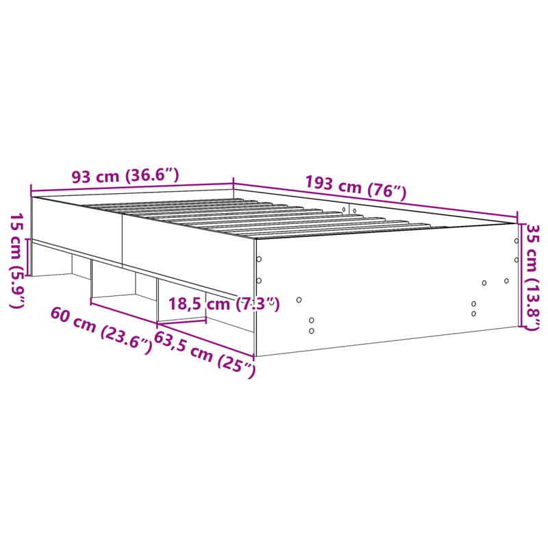 vidaXL Bed Frame without Mattress Sonoma Oak 90x190 cm Engineered Wood