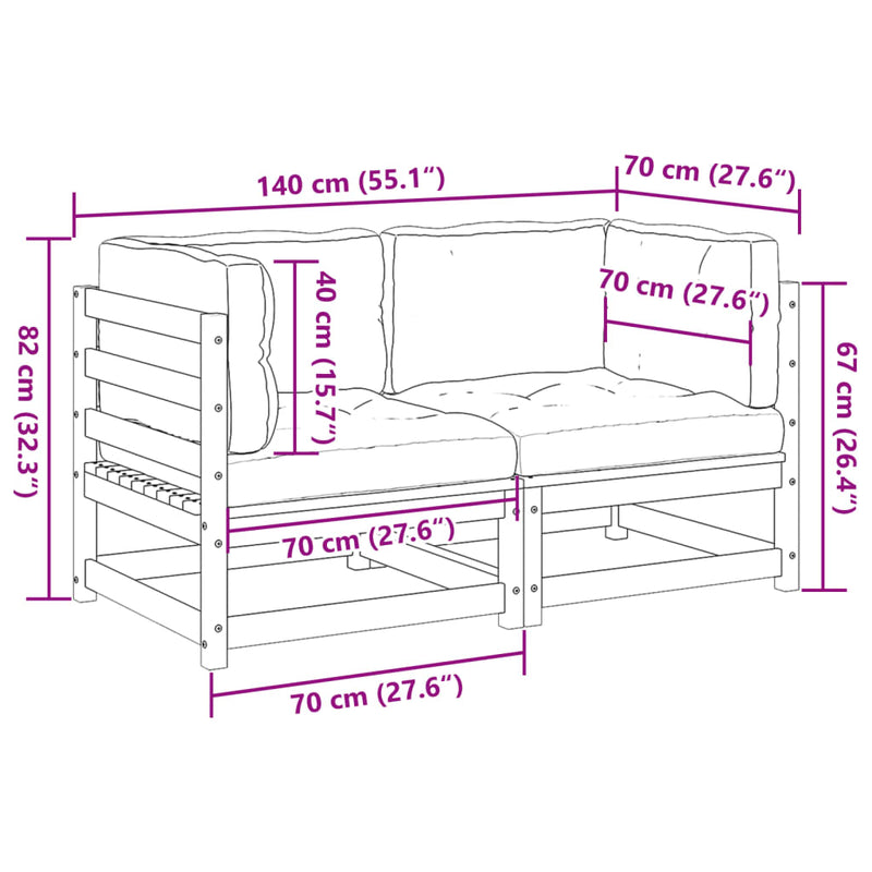 vidaXL 2 Piece Garden Sofa Set with Cushions Solid Wood Douglas Fir