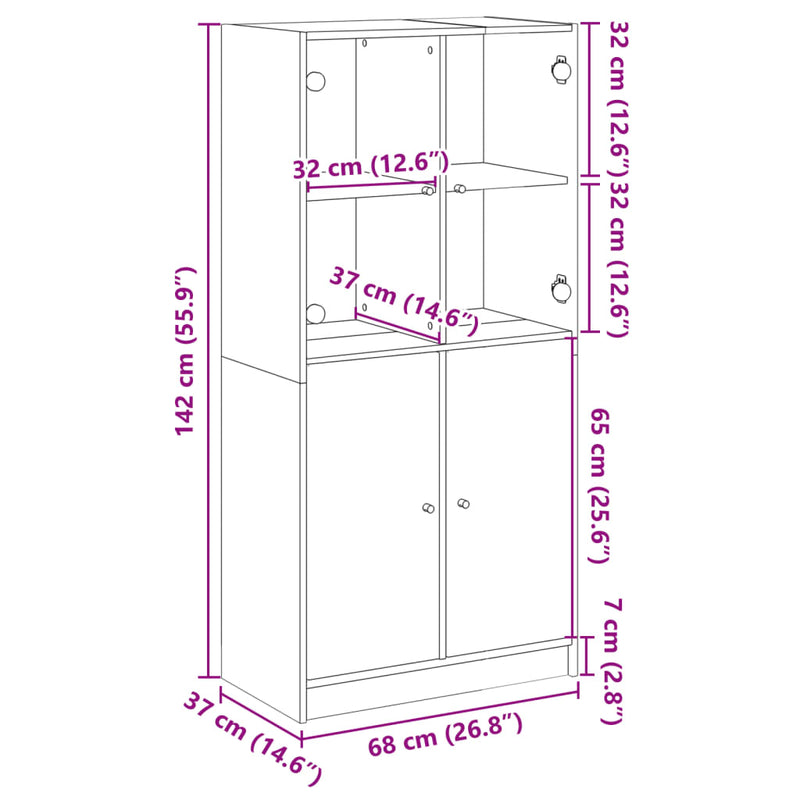 vidaXL Highboard with Doors Black 68x37x142 cm Engineered Wood