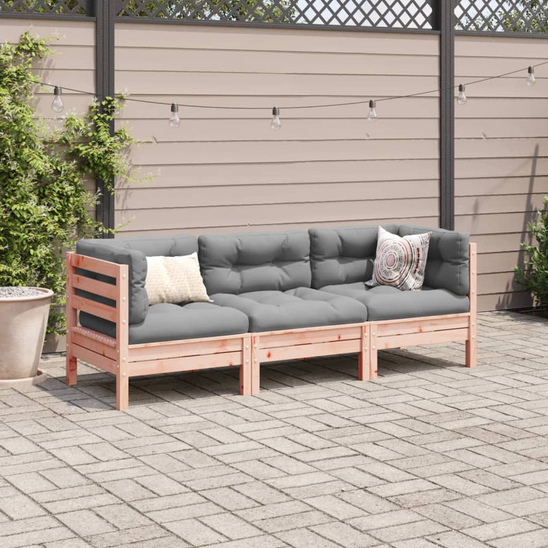 vidaXL 3 Piece Garden Sofa Set with Cushions Solid Wood Douglas Fir