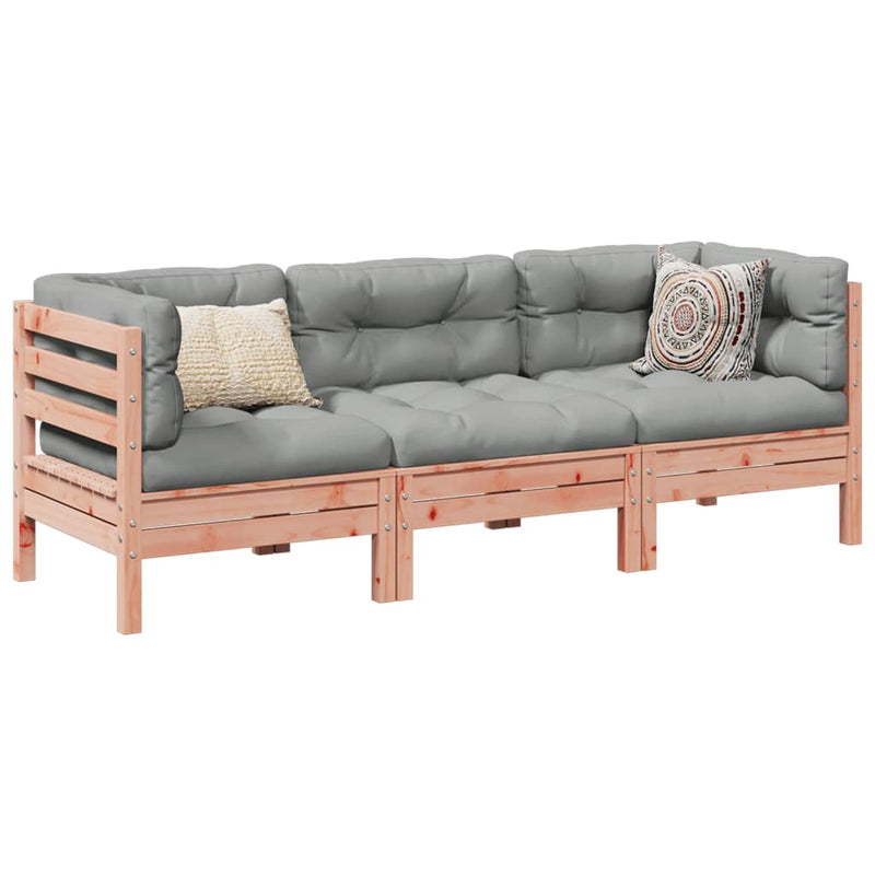 vidaXL 3 Piece Garden Sofa Set with Cushions Solid Wood Douglas Fir