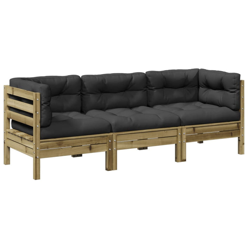 vidaXL 3 Piece Garden Sofa Set with Cushions Impregnated Wood Pine