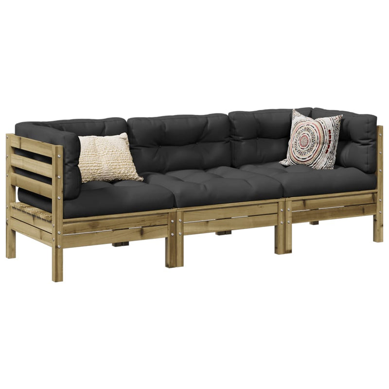vidaXL 3 Piece Garden Sofa Set with Cushions Impregnated Wood Pine