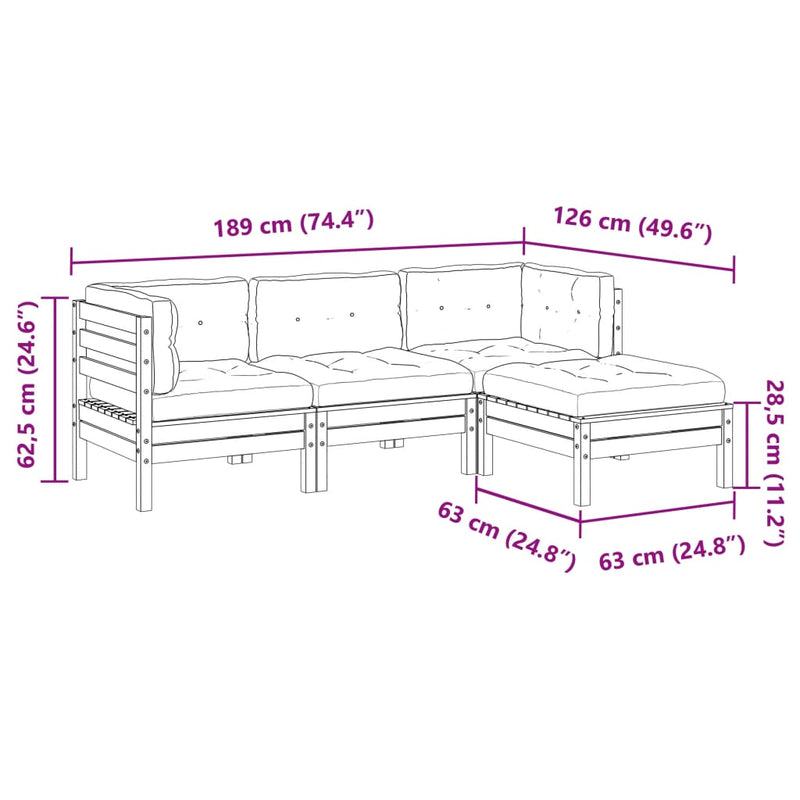 vidaXL 4 Piece Garden Sofa Set with Cushions Wax Brown Solid Wood Pine