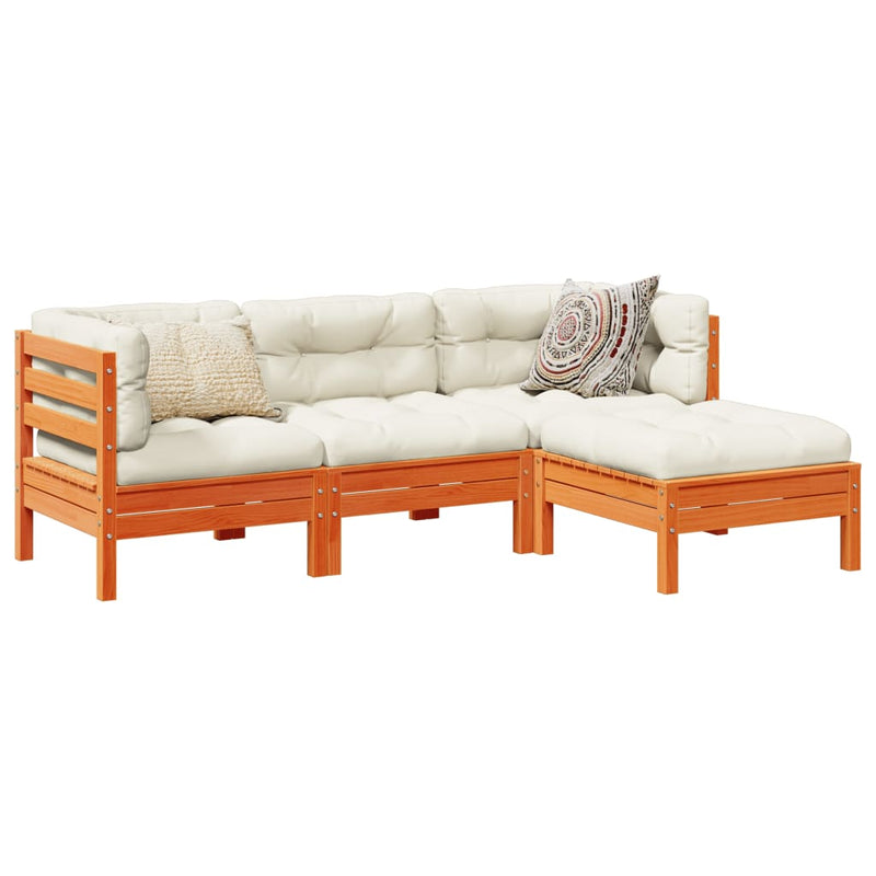 vidaXL 4 Piece Garden Sofa Set with Cushions Wax Brown Solid Wood Pine