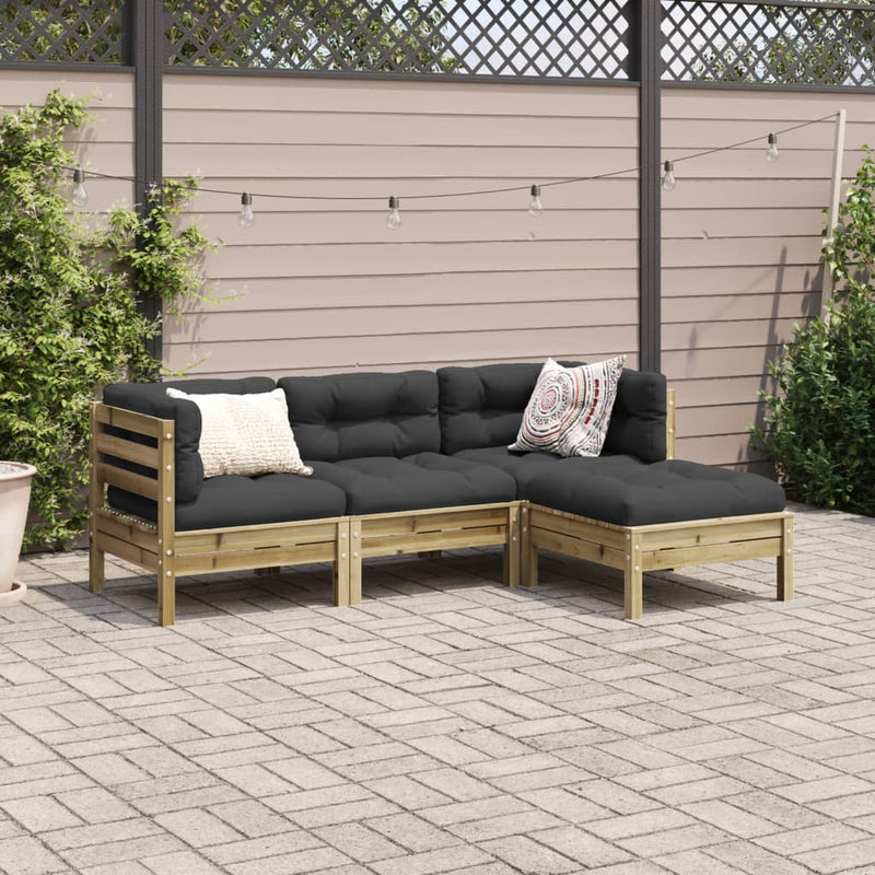 vidaXL 4 Piece Garden Sofa Set with Cushions Impregnated Wood Pine