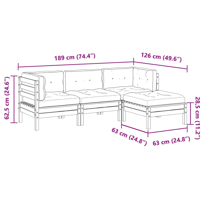 vidaXL 4 Piece Garden Sofa Set with Cushions Impregnated Wood Pine